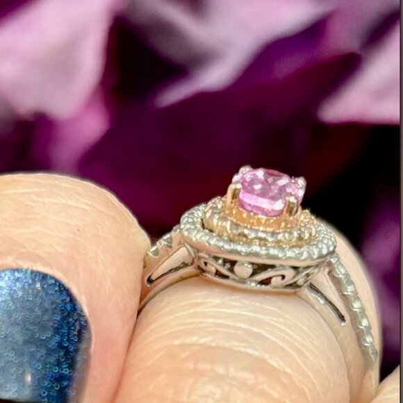 Kay Jewelers Lab-created Pink Sapphire Double Halo Ring with White Sapphires - Picture 5 of 8